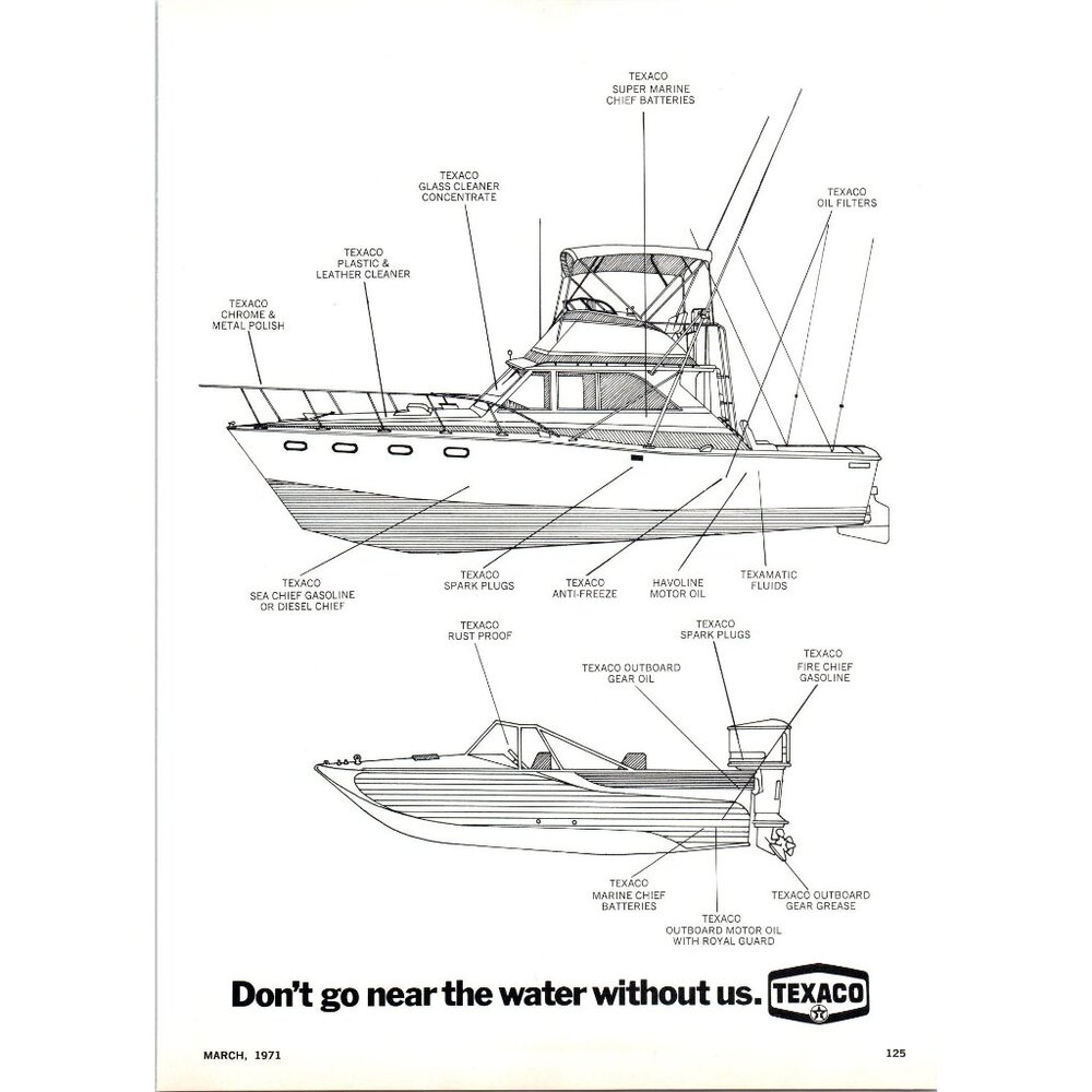 1971 Texaco Marine Gas Diesel Fuel Supplies Accessories Vintage Print Ad 70s Art